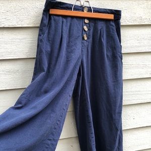 Linen rayon wide leg cropped pants